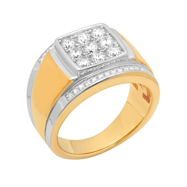 Clear Cubic Zirconia Pave Classic Open Ring Yellow Gold-Tone Plated Sterling Silver 